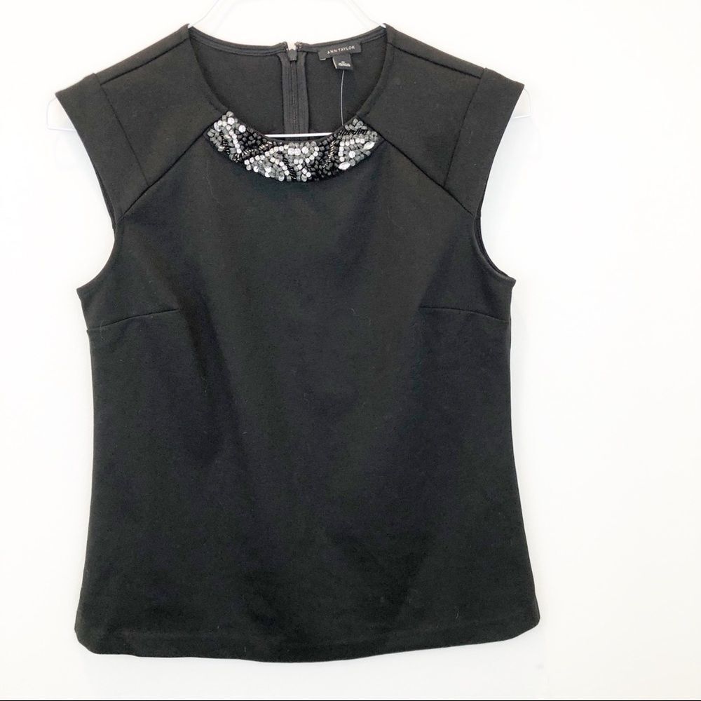 Ann Taylor sleeveless black beaded top NWT
